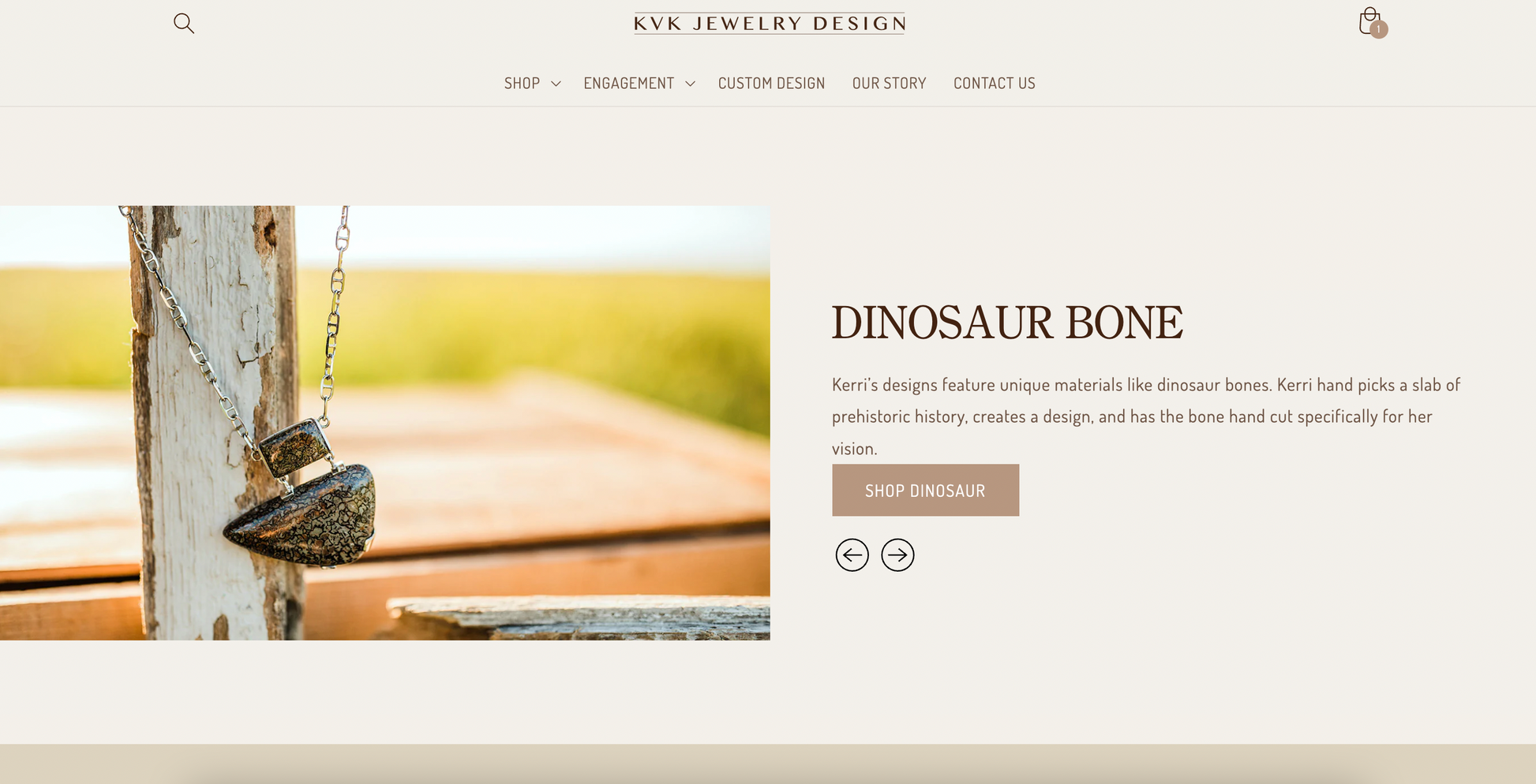 Dinosaur bone jewelry featured products for KVK Jewelry Design-a website designed by 29TH DESIGN