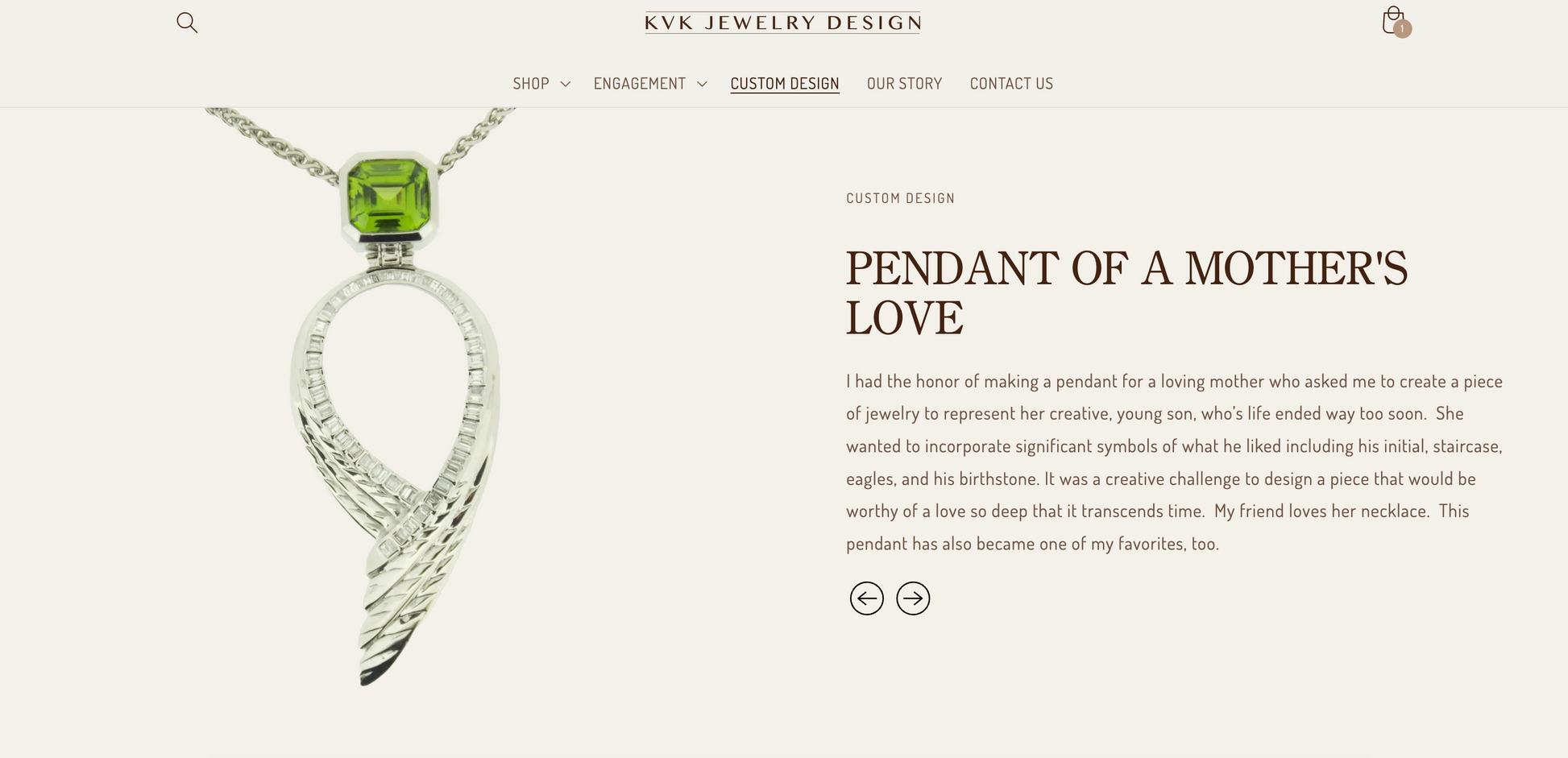 Custom jewelry Pendant of a mother's love featured product for KVK Jewelry Design-a website designed by 29TH DESIGN